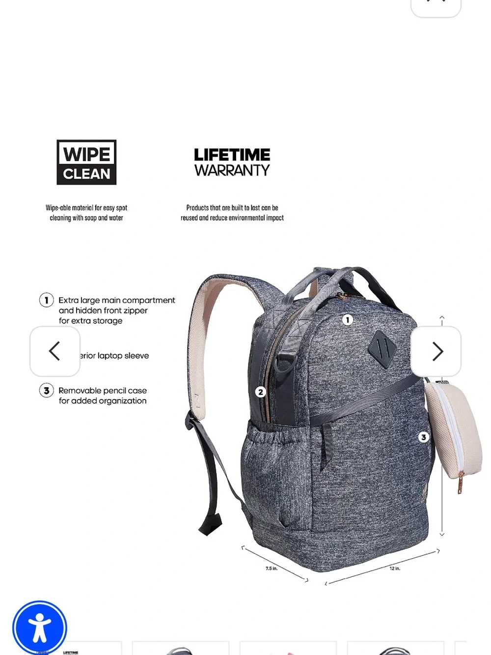 adidas Grey Heather Backpack with Rose Gold Logo and Pink Key Charm